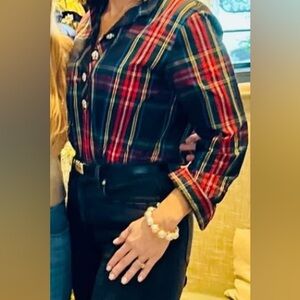 Banana Republic SOFT-WASH MULTI-PLAID RUFFLE SHIRT